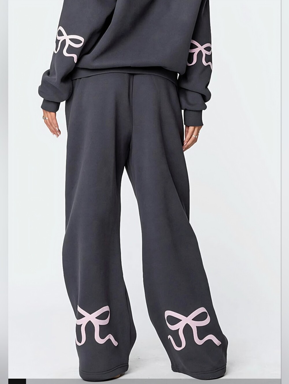 Edikted Wide-Leg Black Sweatpants with Pink Bow Accents Size XS
